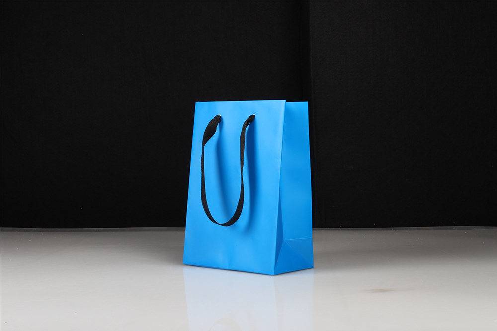 中號簡約型藍(lán)色白卡紙袋